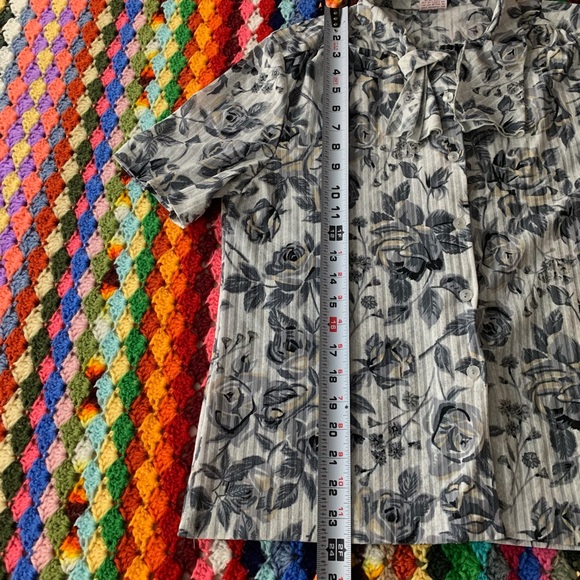 Vintage 60s 70s Graff Californiawear Rose Floral Tie Neck Pussy Bow Ribb… - Picture 14 of 16